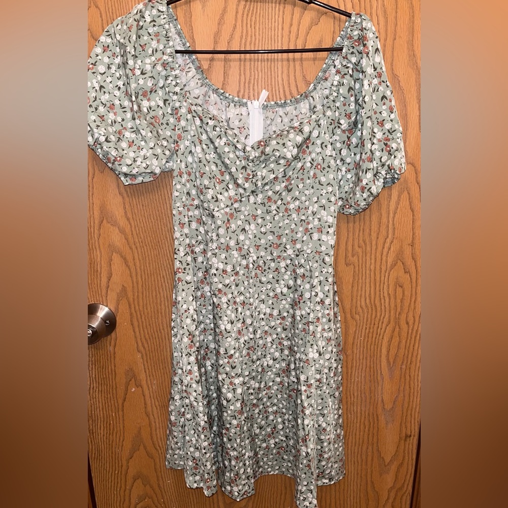 Green Dress With Flowers Girls Size 14 Brand New Never Worn